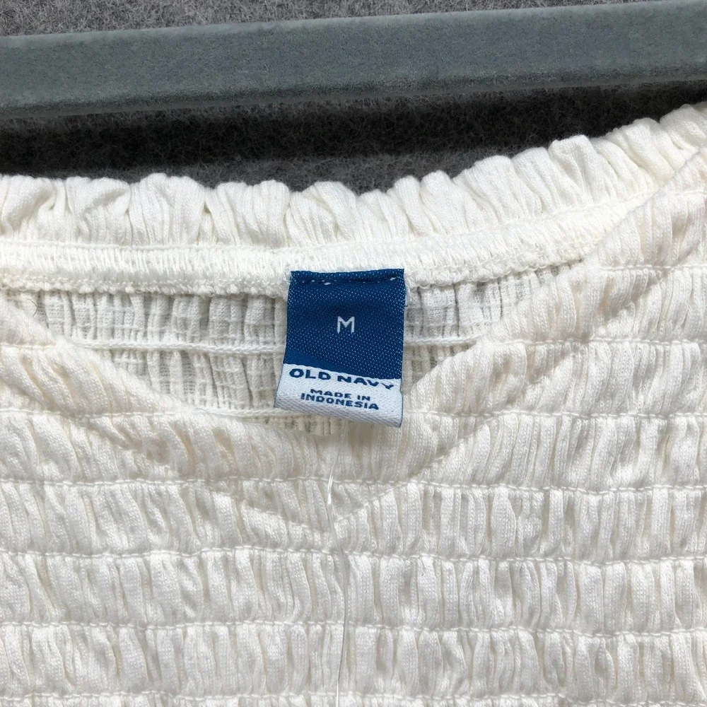 NWT Old Navy Smocked Peplum Top Womens Medium Sea Salt White Long Sleeve Stretch